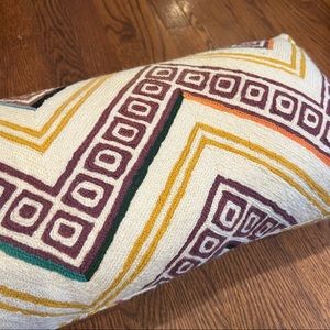 Anthropologie Lumbar Pillow Embroidered Chevron Boho